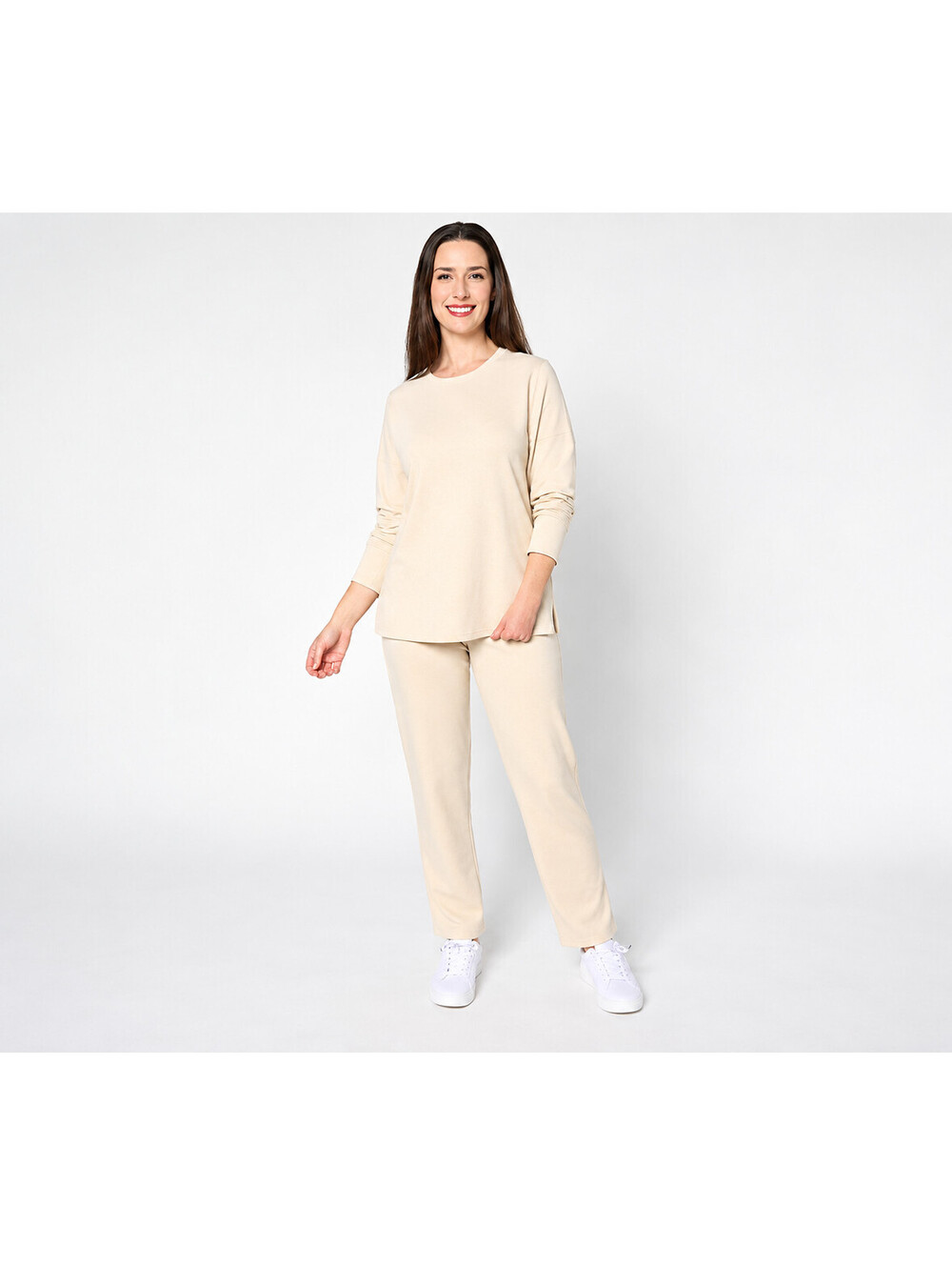 Denim & Co. Easy Wear French Terry Top & Pant Set New Stone, Medium Tall